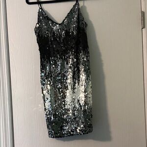 Express Black and Silver Sequin Mini Dress